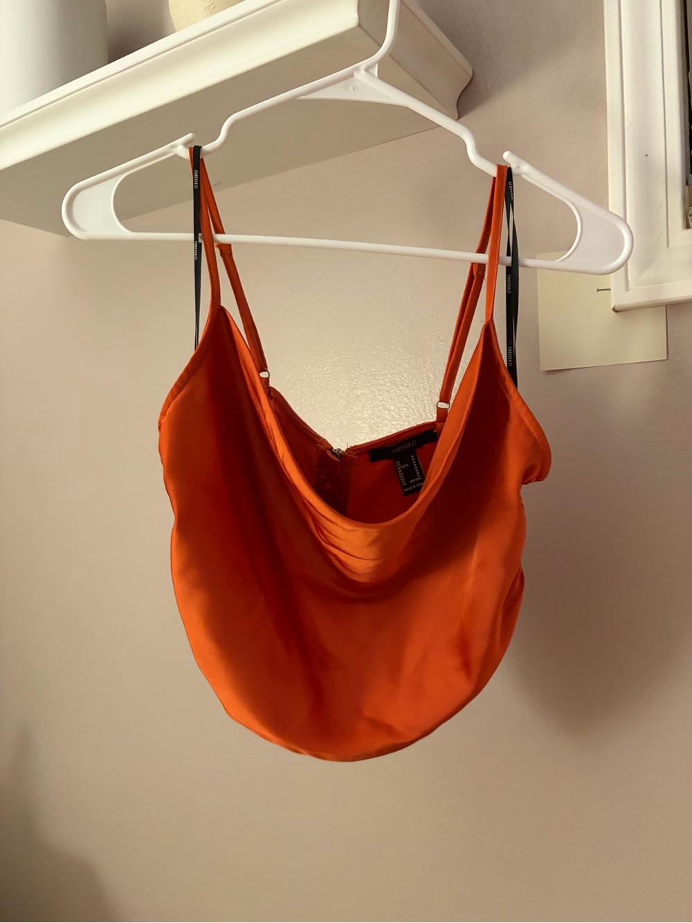 Forever 21 Orange Cowl Neck Satin Crop Top